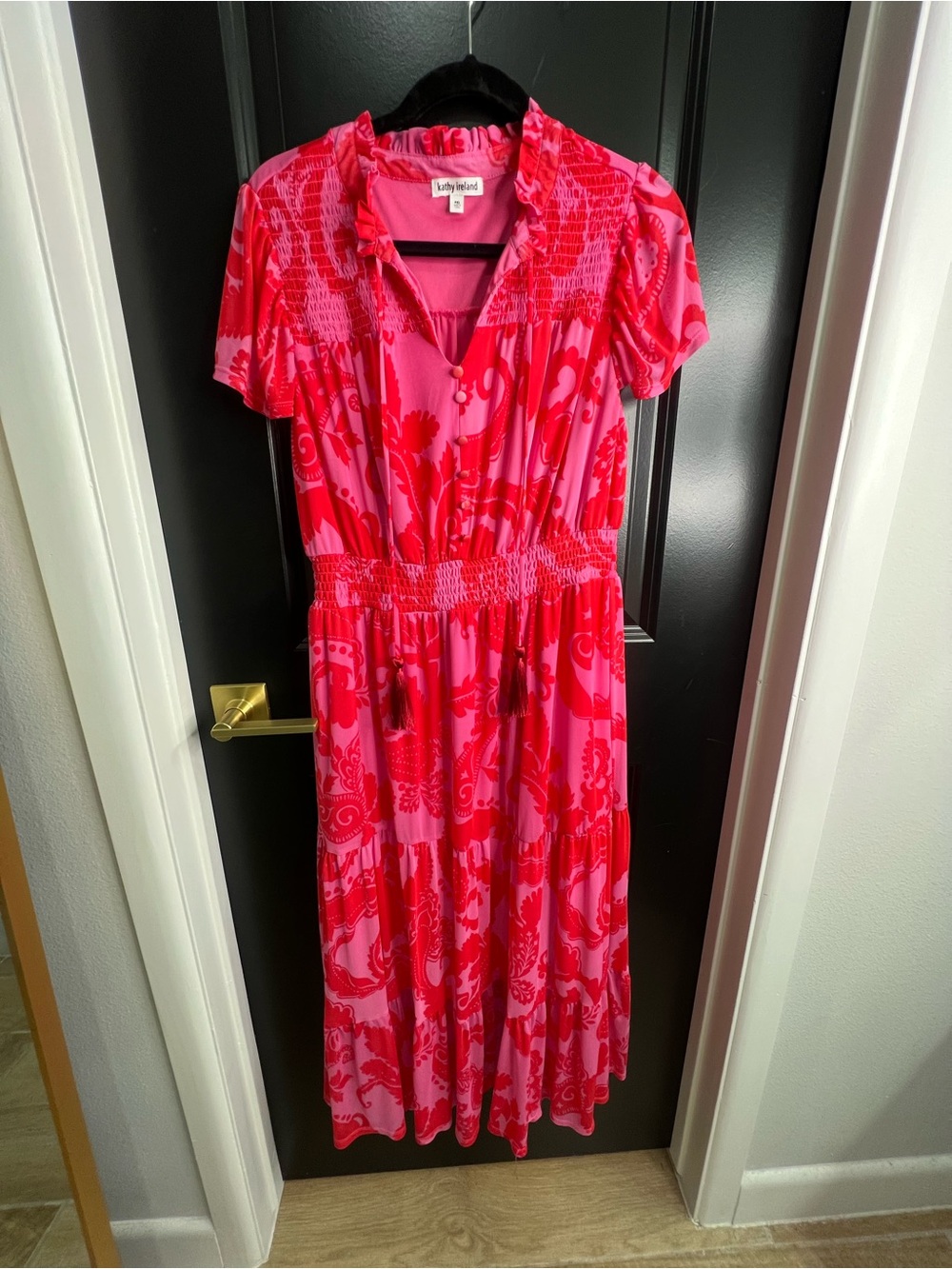 kathy ireland Pink & Red Paisley Midi Dress